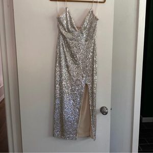 silver sequin prom dress